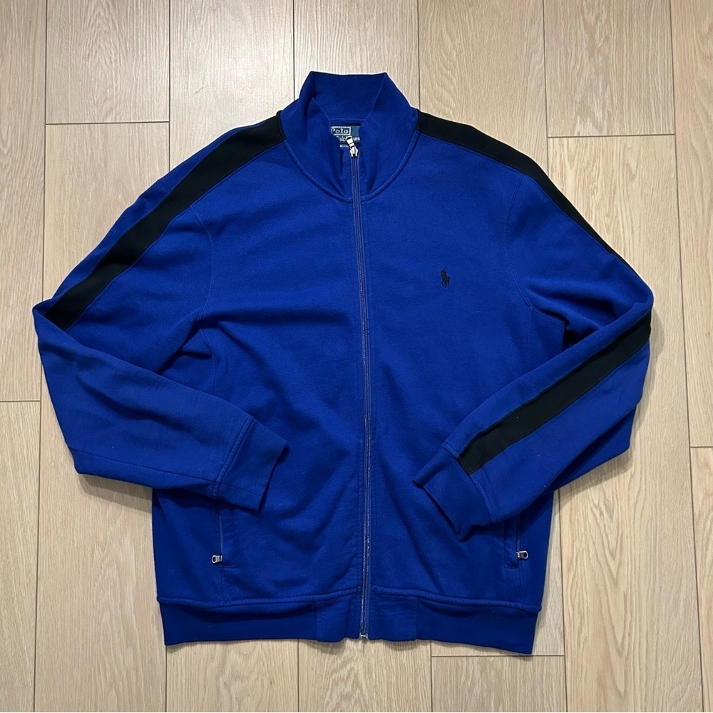 Polo Ralph Lauren Men's Royal Blue Black Double-Knit Full-Zip Track Jacket Large